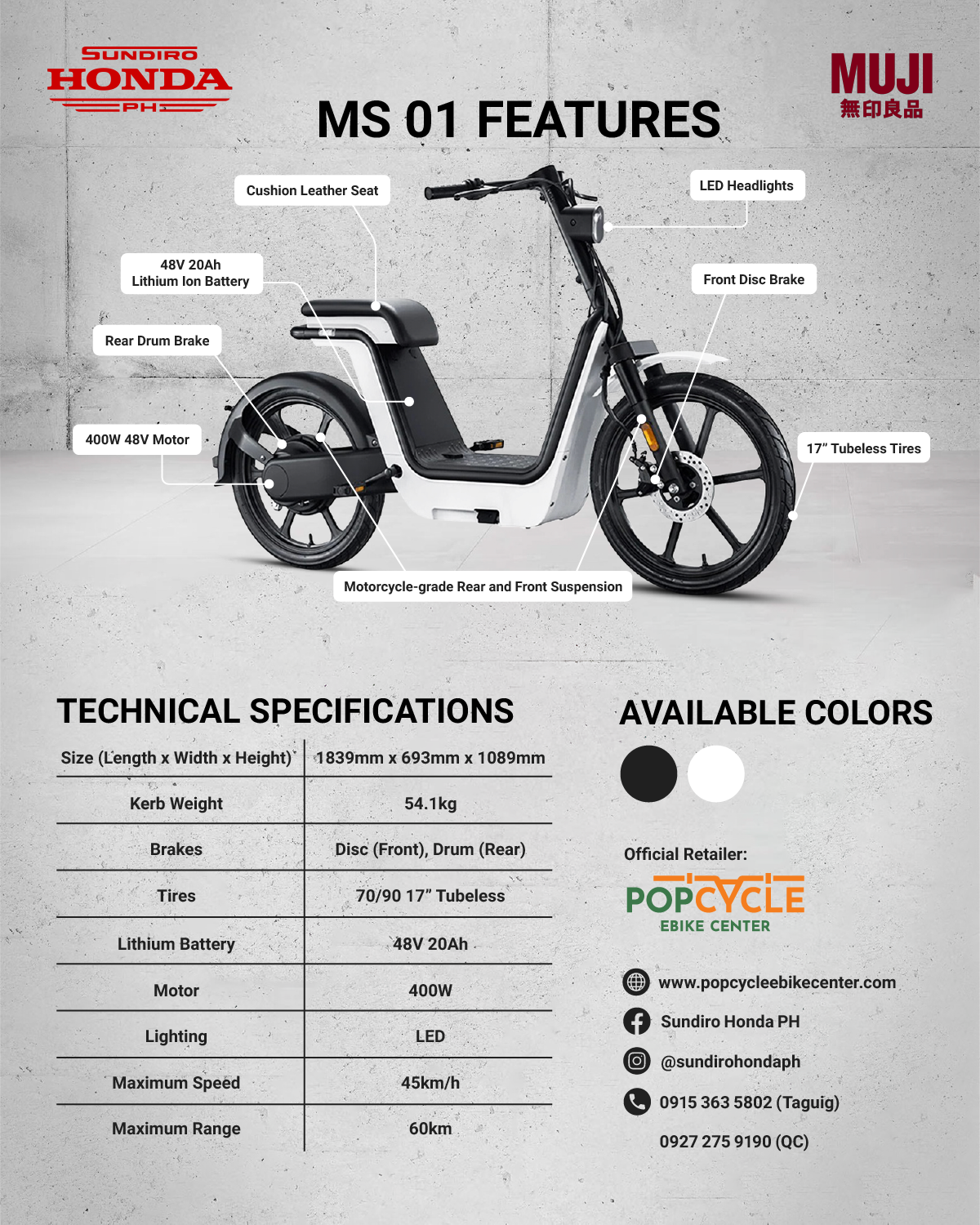 Sundiro Honda x Muji MS01 Electric Bike - Limited Edition
